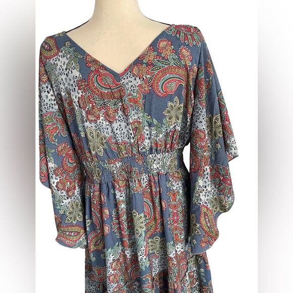 Boemo Blue and Red Paisley Long Sleeve Maxi Dress - Picture 5 of 10